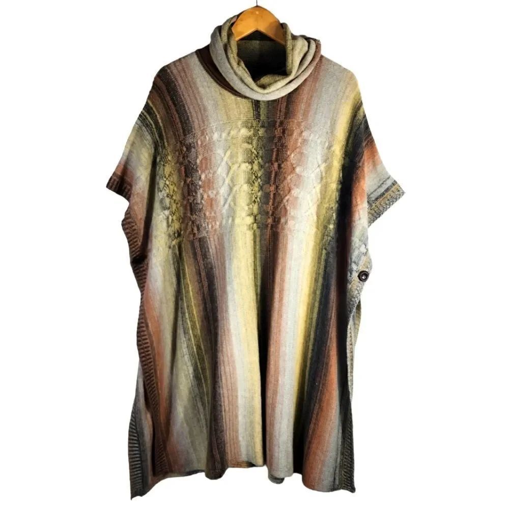 BACIANO by Bacci Tan Rust Turtleneck Poncho Sweater